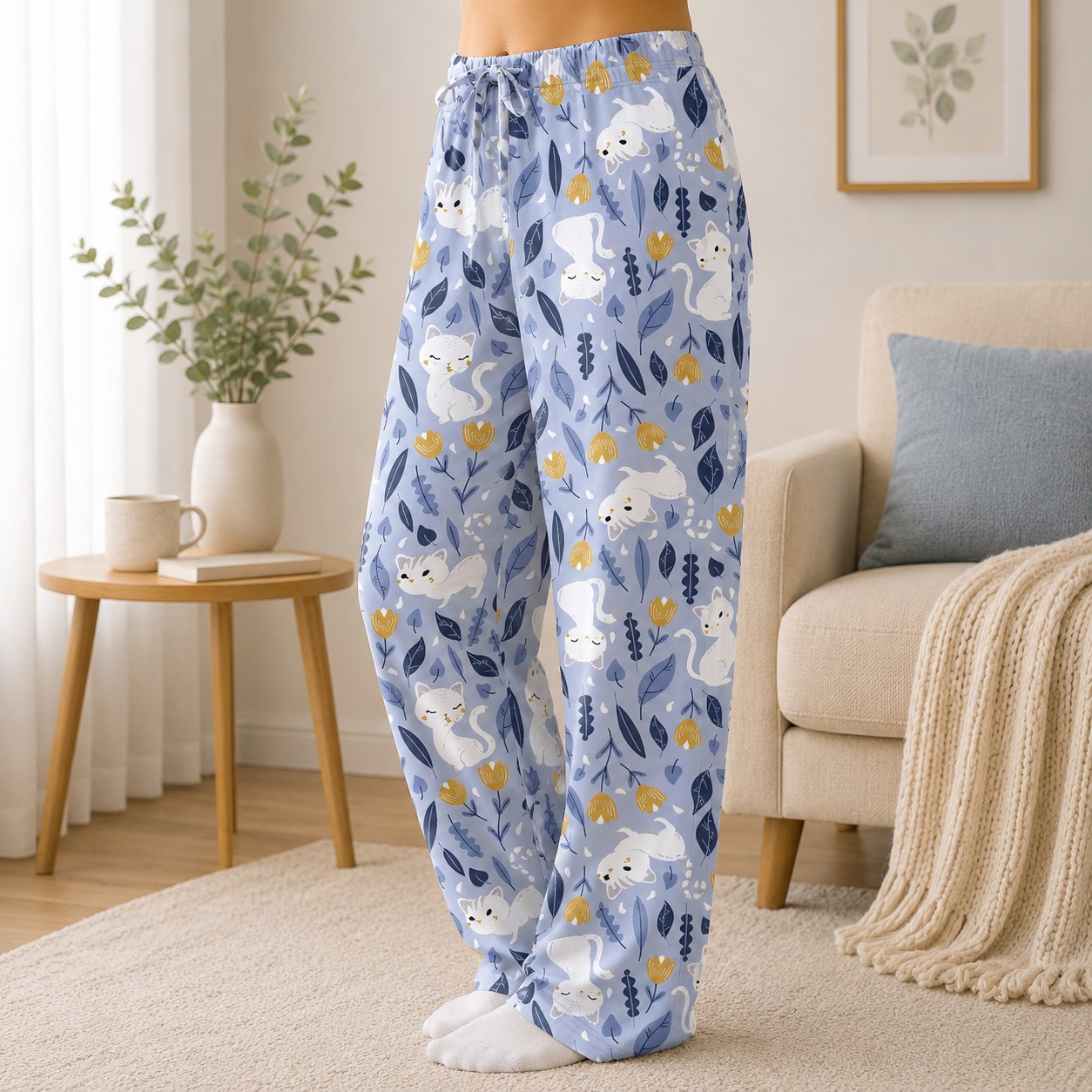 Blue Leafy Cats Lounge Pants